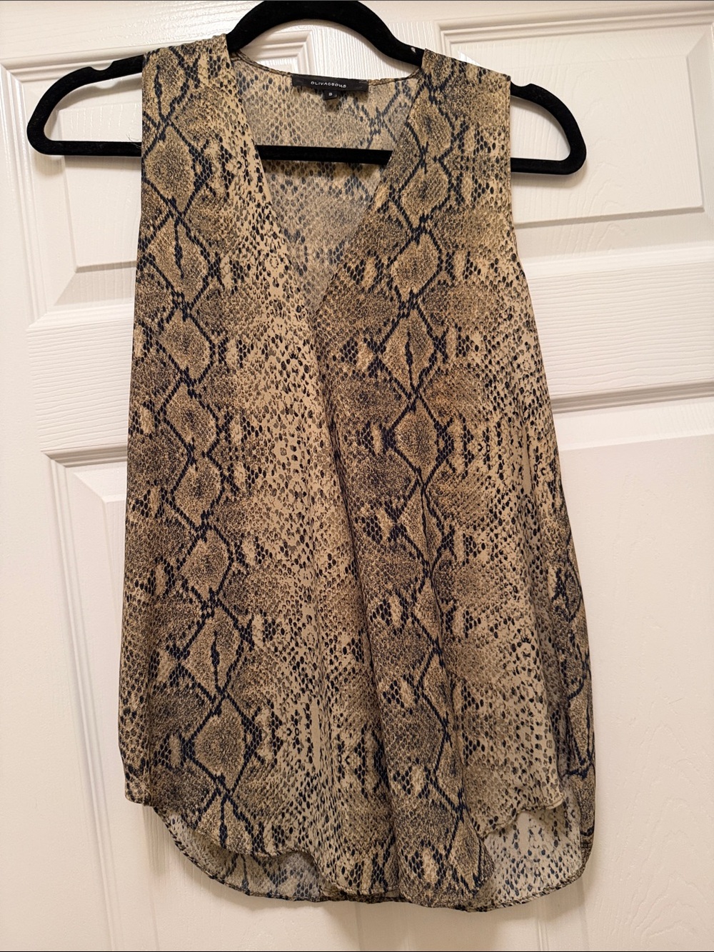 Olivaceous Snake Print Sleeveless Top in Beige and Black